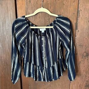 Saltwater LUXE Navy and Cream Striped Blouse